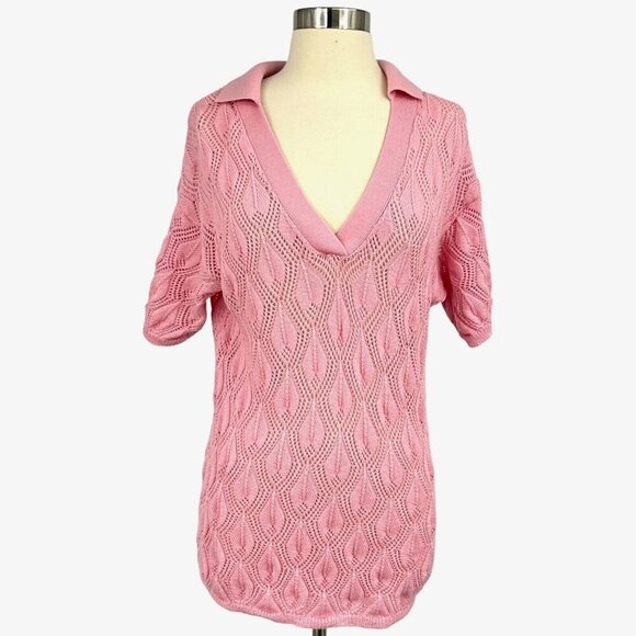 Me369 Poppy V-Neck Pink Knitted Shirt Size XS / S V Neck Here Comes The Sun - Picture 2 of 9